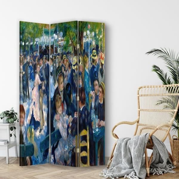 Legendarte - Skärm - Skiljevägg med recto / verso tryck Bal Du Moulin De La Galette - Pierre Auguste Renoir cm. 110x150 (3 flygningar