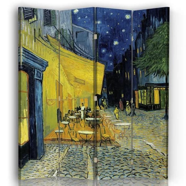 Legendarte - Skärm - Skiljevägg med dubbelsidigt tryck Terrass Du Café Le Soir - Vincent Van Gogh cm. 145x170 (4x)