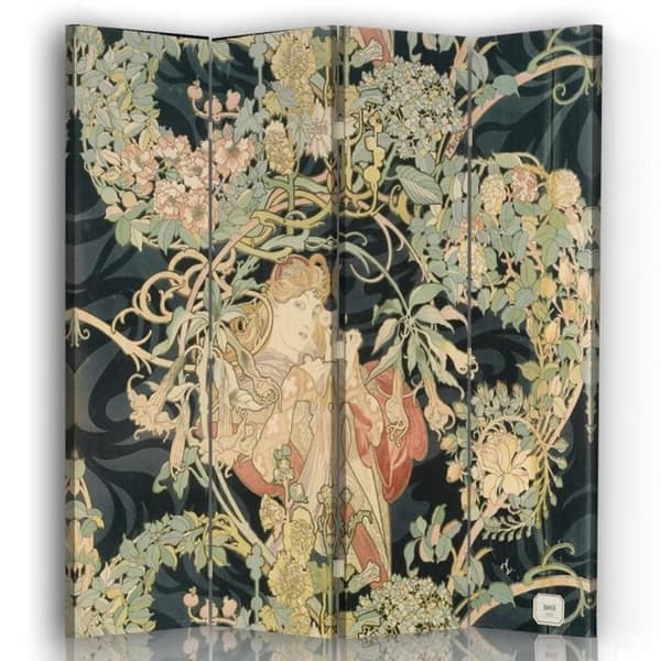 Legendarte - Skärm - Skiljevägg med recto/verso Tryck Kvinna Med Marguerite - Alphonse Mucha cm. 145x170 (4x)