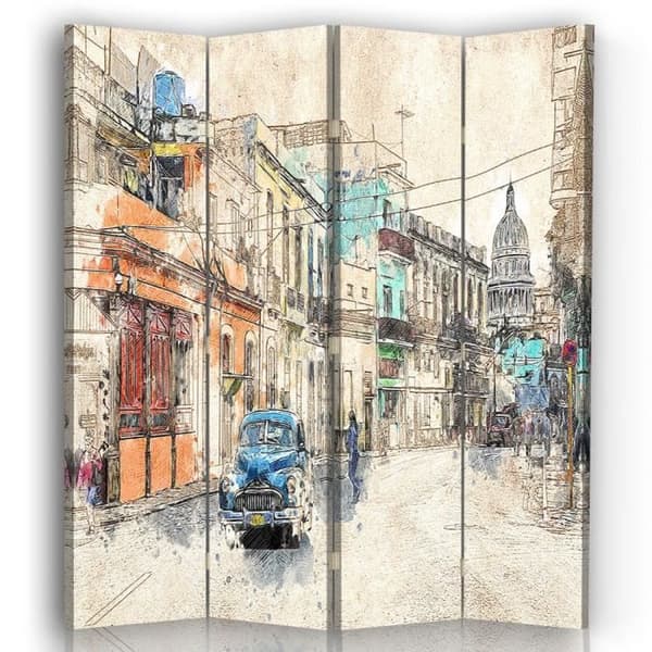 Legendarte - Skärm - Skiljevägg med tryck på båda sidor Cuba Vintage cm. 145x170 (4x)