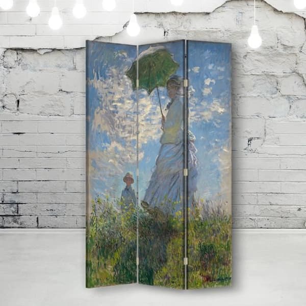 Legendarte - Skärm - Skiljevägg med tryck på båda sidor Kvinna med paraply - Claude Monet cm. 110x150 (3x)