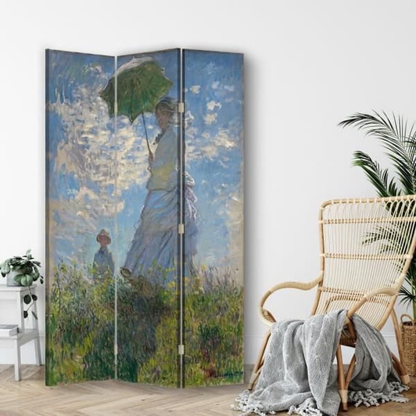 Legendarte - Skärm - Skiljevägg med tryck på båda sidor Kvinna med paraply - Claude Monet cm. 110x150 (3x)