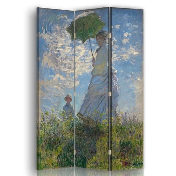 Legendarte - Skärm - Skiljevägg med tryck på båda sidor Kvinna med paraply - Claude Monet cm. 110x150 (3x)