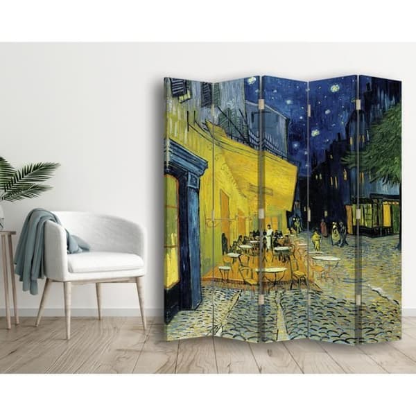 Legendarte - Skärm - Skiljevägg med dubbelsidigt tryck Terrass Du Café Le Soir - Vincent Van Gogh cm. 180x170 (5x)