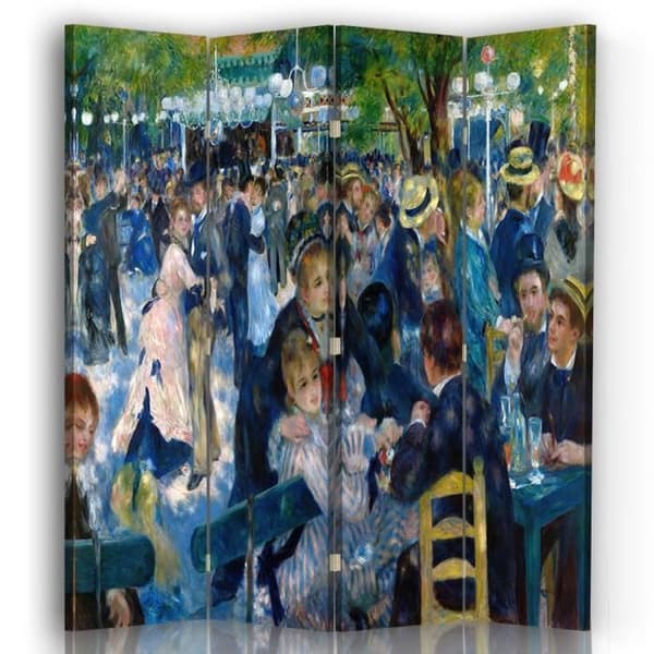 Legendarte - Skärm - Skiljevägg med recto / verso tryck Bal Du Moulin De La Galette - Pierre Auguste Renoir cm. 145x170 (4 flygningar
