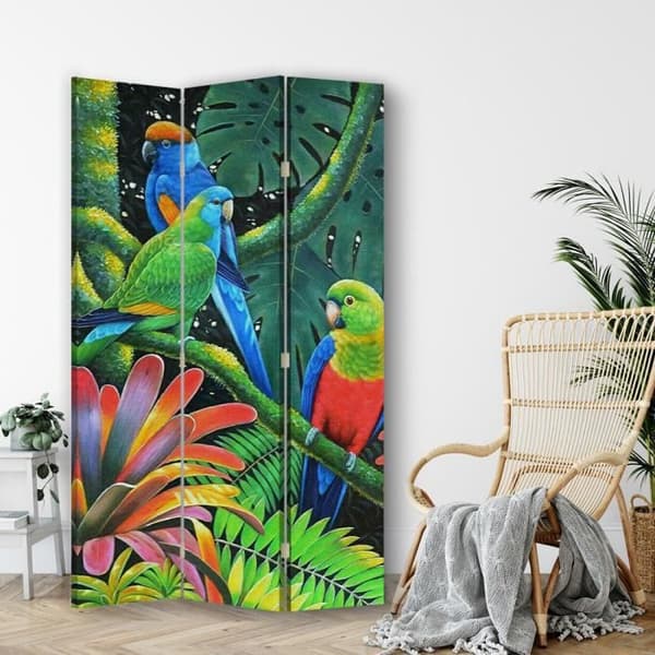 Colorful Parrots Screen - Dekorativ inomhusvägg - 110x150cm