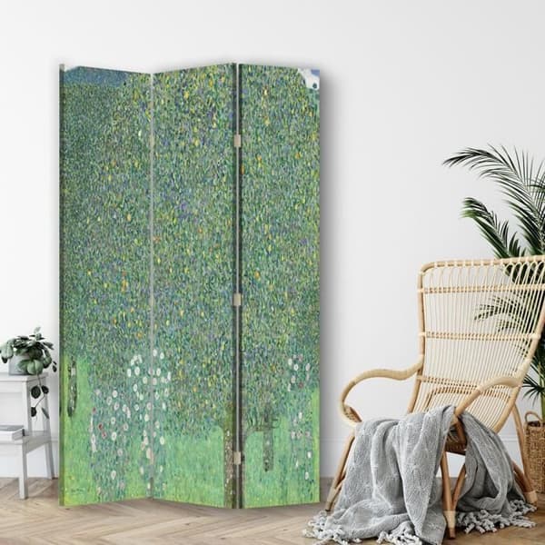 Legendarte - Skärm - Skiljevägg med dubbelsidigt tryckande rosor under träden - Gustav Klimt cm. 110x150 (3x)