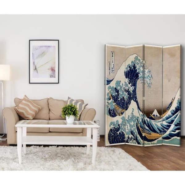Legendarte - Skärm - Skiljevägg med dubbelsidigt tryck The Great Wave Off Kanagawa - Katsushika Hokusai cm. 145x170 (4x