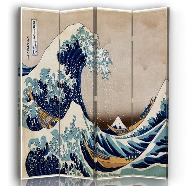Legendarte - Skärm - Skiljevägg med dubbelsidigt tryck The Great Wave Off Kanagawa - Katsushika Hokusai cm. 145x170 (4x