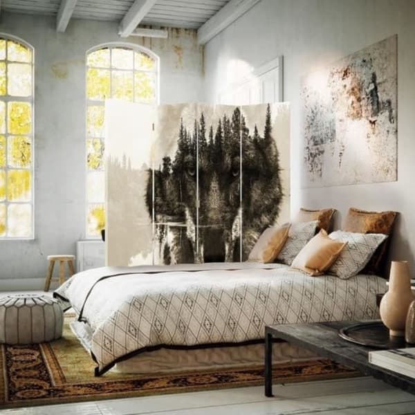Legendarte - Skärm - Skiljevägg med dubbelsidigt tryck Wolf Forest cm. 145x170 (4x)