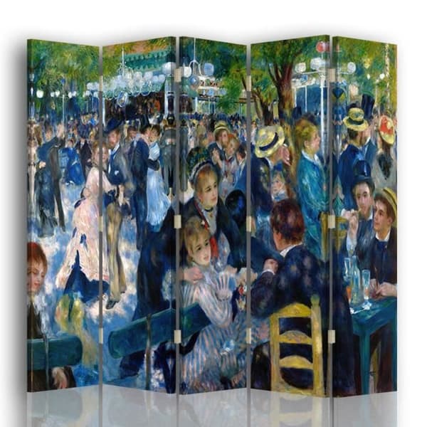 Legendarte - Skärm - Skiljevägg med recto / verso tryck Bal Du Moulin De La Galette - Pierre Auguste Renoir cm. 180x170 (5 flygningar