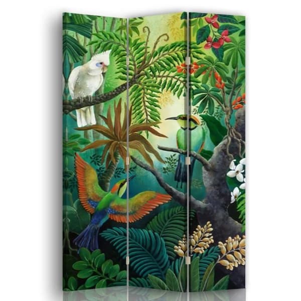 White Parrot and Hummingbird Screen - Dekorativ inomhusvägg - 110x150cm