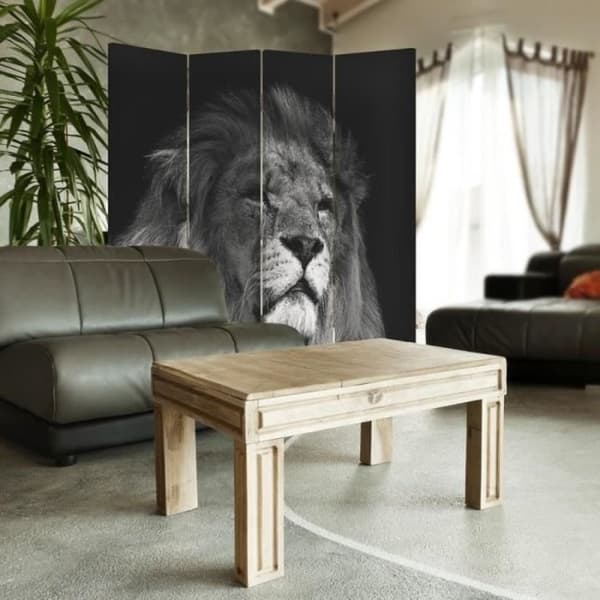 Legendarte - Skärm - Skiljevägg med tryck fram/bak svart och vitt lejon cm. 145x170 (4x)