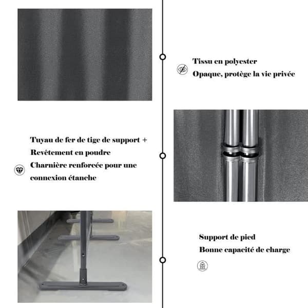 Paravent - LZQ - 280 x 180 cm - Flexibel och justerbar - 100% polyester - Bas i mörkgrått järn