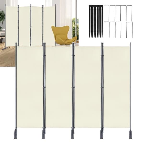 Paravent - XMTECH - 4 Paneler - Fällbar - Polyester - 225 x 180 cm - Beige