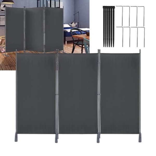 Paravent - XMTECH - 3 Paneler - Fällbar - Integritetsskydd - Antracit 275x180 cm