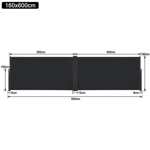 Sidolager - XMTECH - 160x600cm - Fällbar - UV-skydd - Svart polyester