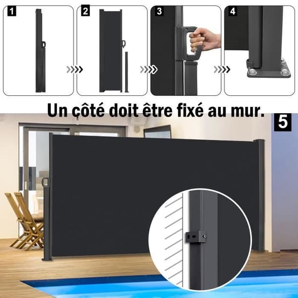 Retractable Vindskydd - LZQ - Utrretriblerbart utomhusparaván - UV-skydd - 1,8 x 3 m - Antracit