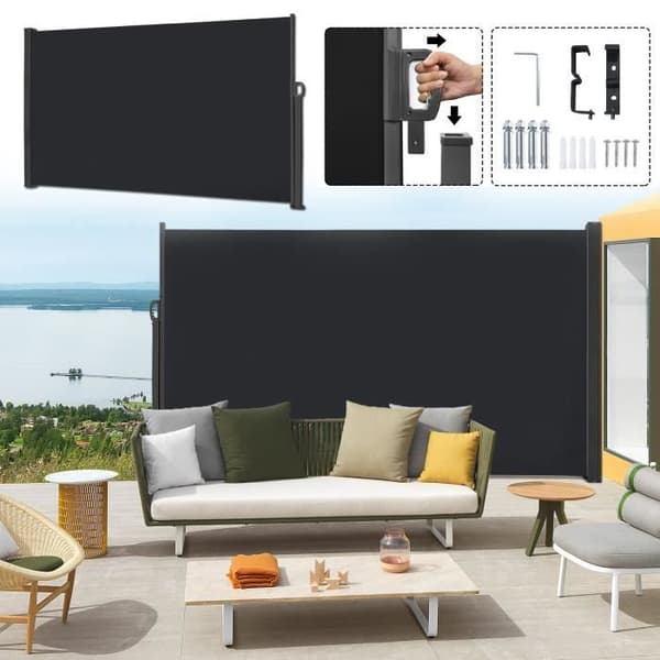 Retractable Vindskydd - LZQ - Utrretriblerbart utomhusparaván - UV-skydd - 1,8 x 3 m - Antracit