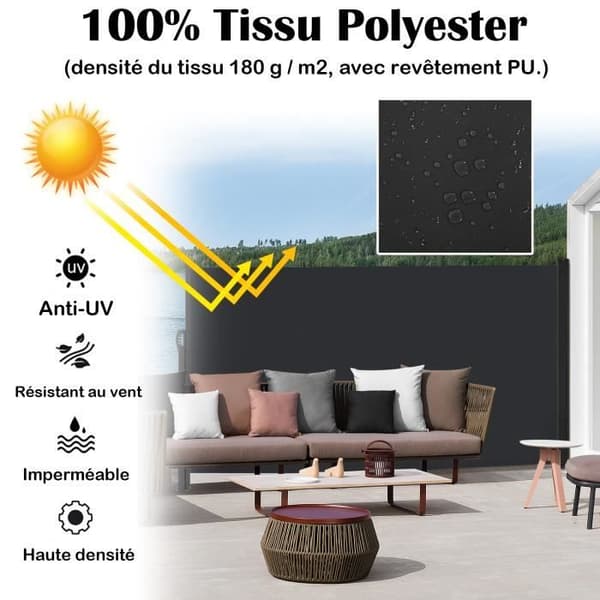 Infällbar Privacy Screen - LZQ - 1,6 x 6 m - UV-skydd - Antracit