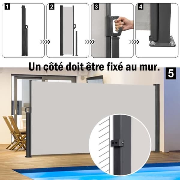 Infällbar Privacy Screen - LZQ - Ljusgrå - UV-skydd - 1,6 x 3 m