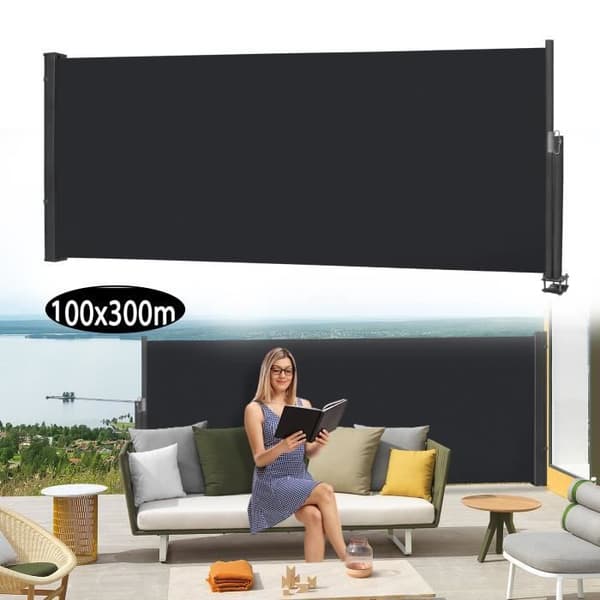 LZQ Infällbar Sekretessskärm, Infällbar Utomhusskärm, Sidogardin för Balkong Terrass Trädgård - 100 x 300 cm, Antracit