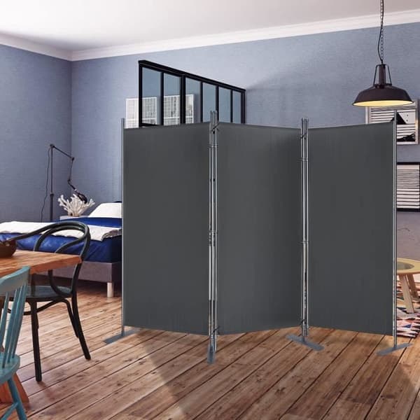 Paravent - YUENFONG - 3 paneler - Antracit - 275 x 180 cm - Vattentålig och Fällbar