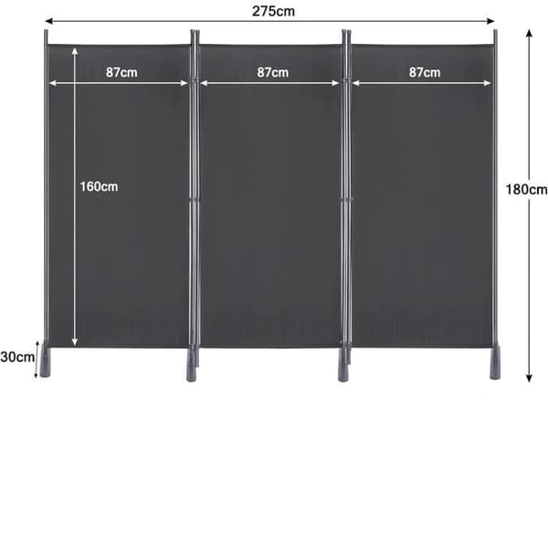 Paravent - YUENFONG - 3 paneler - Antracit - 275 x 180 cm - Vattentålig och Fällbar