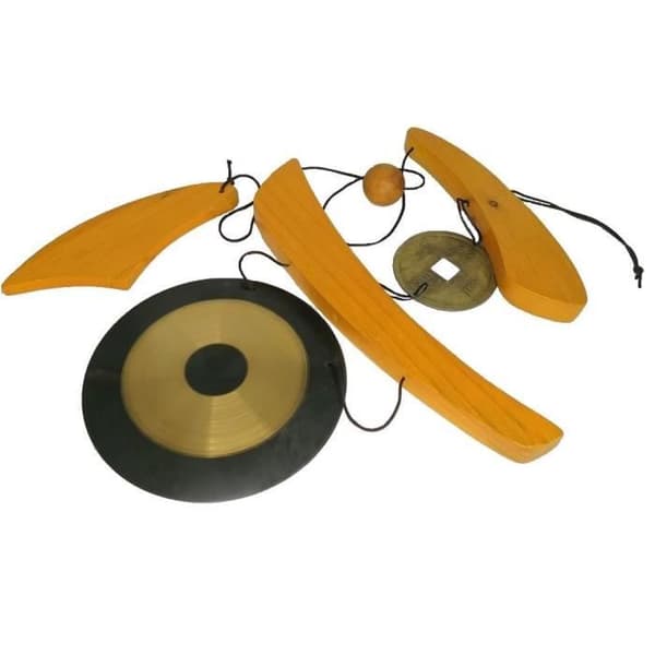 Asian Zen Chime - LA CHINEUSE - 12 cm Gong - Rått trä och koppar - Brunt och guld