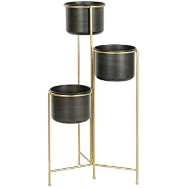 Planteringskärl - DKD HEMINNREDNING - Standard - Metall - Svart och guld - 21x30x80 cm