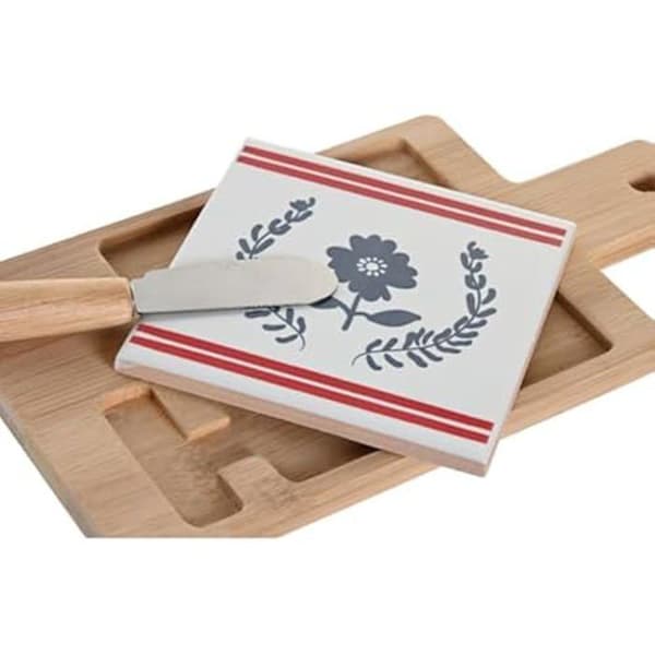 Förrättsset - DKD Home Decor - Blå, Vit, Röd - Stengods - 21,5 x 11,8 x 1,5 cm - Modern design