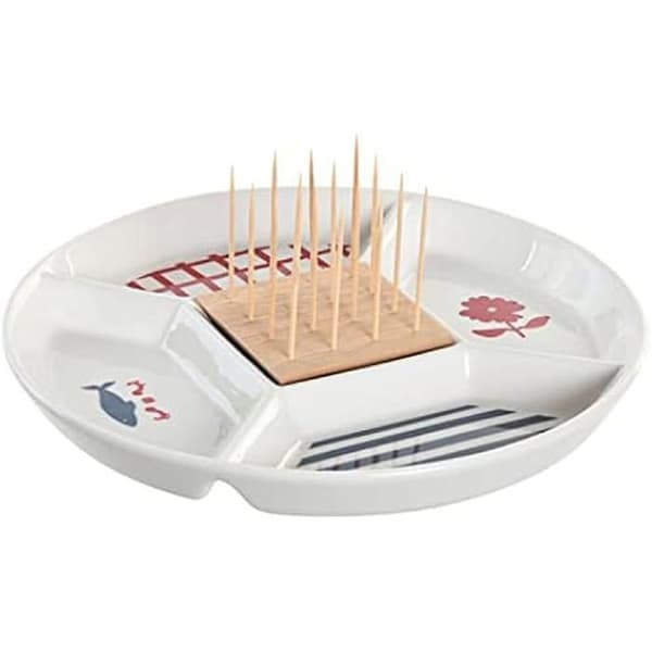 Förrättsset - DKD Home Decor - Blå, Vit, Röd - Stengods - 23,5x23,5x7 cm - Modern design