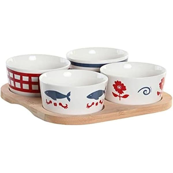 Förrättsset - DKD Home Decor - Blå, Vit, Röd - Stengods - 19,7 x 19,7 cm - Modern design
