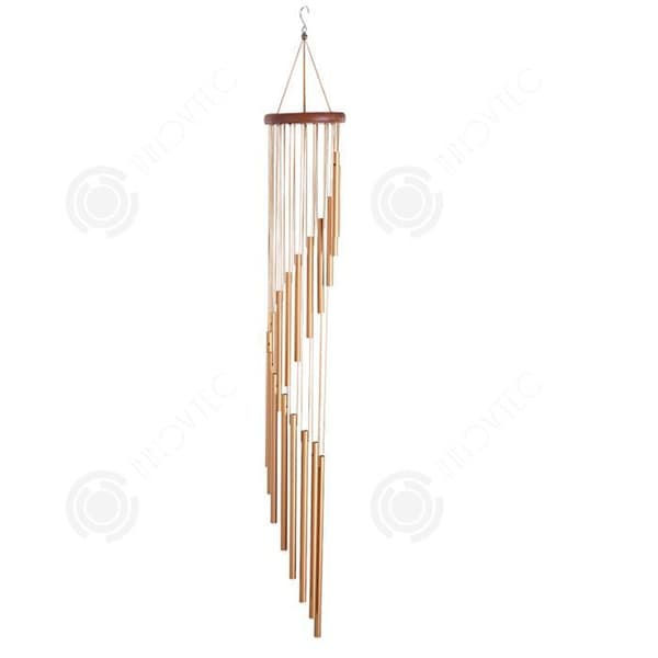 INN Wind Chime 12x90cm Roterande massivt trä Gyllene hängande utomhus vindklocka med 18 rör Aluminiumlegering Trädgård