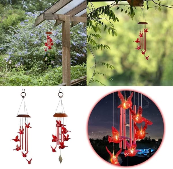 aurinkoenergialla toimiva tuulikello kolibri punainen 6 led vedenpitävä puutarhan sisustus