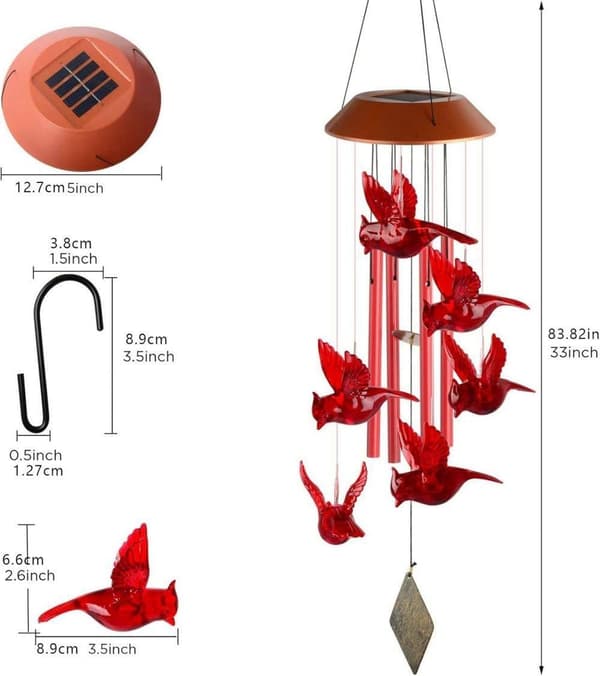 aurinkoenergialla toimiva tuulikello kolibri punainen 6 led vedenpitävä puutarhan sisustus