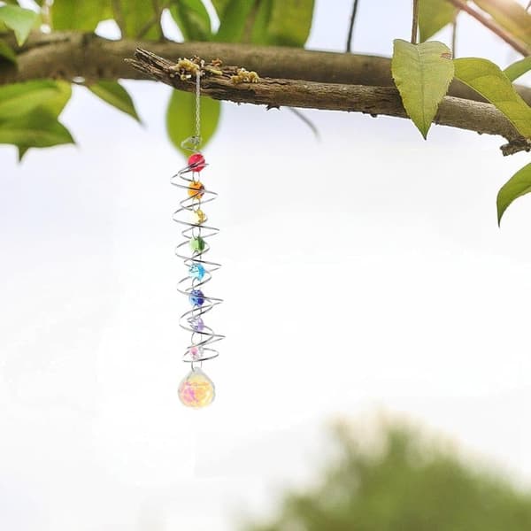 Färgglad kristall solfångare vindspel med spiraldesign, roterande dekor för fönster, trädgård, bröllop och present