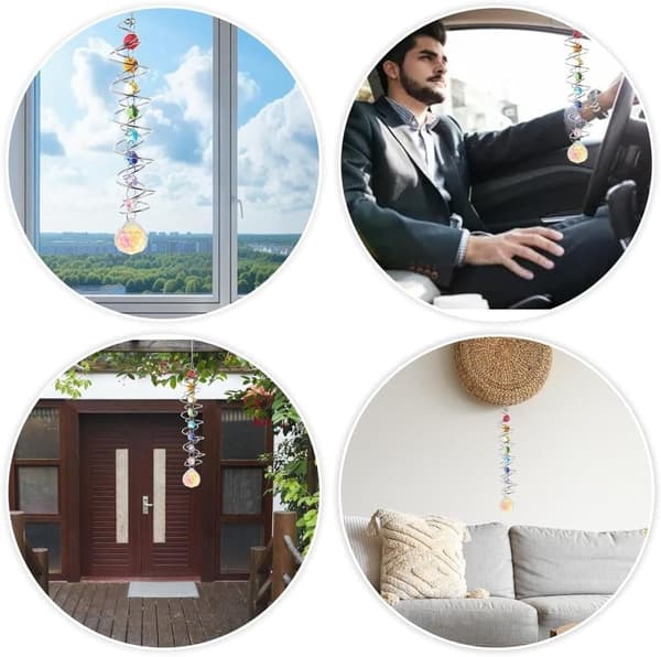 Färgglad kristall solfångare vindspel med spiraldesign, roterande dekor för fönster, trädgård, bröllop och present