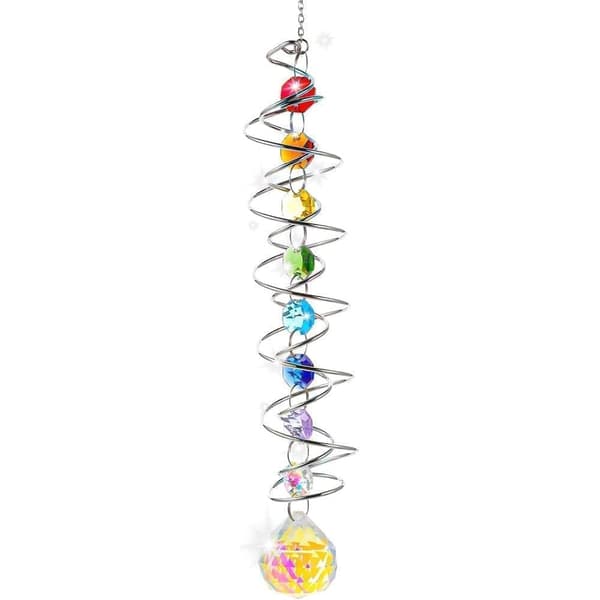 Färgglad kristall solfångare vindspel med spiraldesign, roterande dekor för fönster, trädgård, bröllop och present