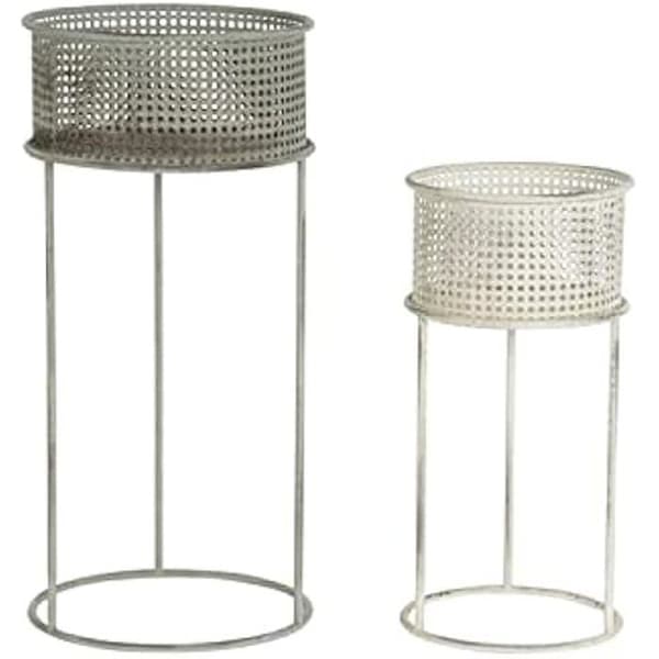 Set med blomkrukor - DKD HEMINNREDNING - Standard - Metall - Vit och Grå - 33x33x70 cm