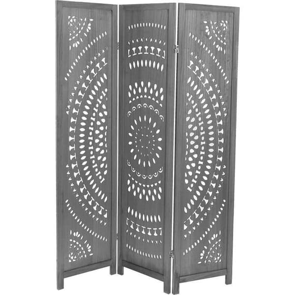 Genombruten skärm - VERSA - Roman - 170 cm - Massivt trä - 3 paneler - Grå