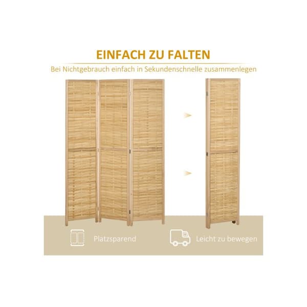 HOMCOM Rumdelare Tre-delad Paravent för visuell avskärmning i bambu 120x170 cm