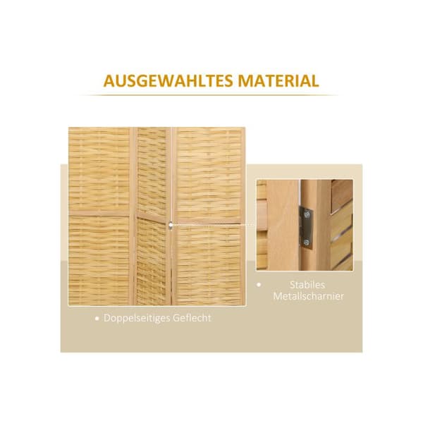 HOMCOM Rumdelare Tre-delad Paravent för visuell avskärmning i bambu 120x170 cm