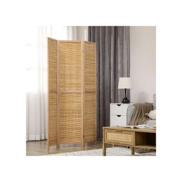 HOMCOM Rumdelare Tre-delad Paravent för visuell avskärmning i bambu 120x170 cm
