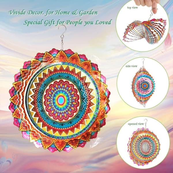 OBOSOE 2-pak 3D roterende mandala-vindspil – 15 cm mandala-dekoration til have og indendørs brug, flerfarvet