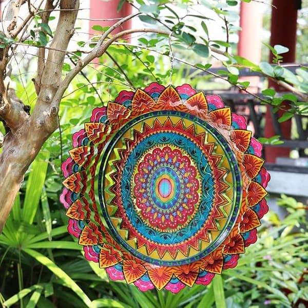 OBOSOE 2-pak 3D roterende mandala-vindspil – 15 cm mandala-dekoration til have og indendørs brug, flerfarvet