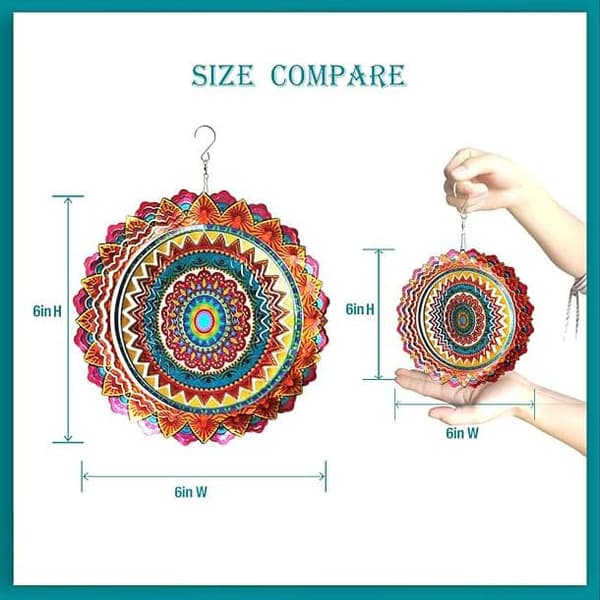OBOSOE 2-pak 3D roterende mandala-vindspil – 15 cm mandala-dekoration til have og indendørs brug, flerfarvet