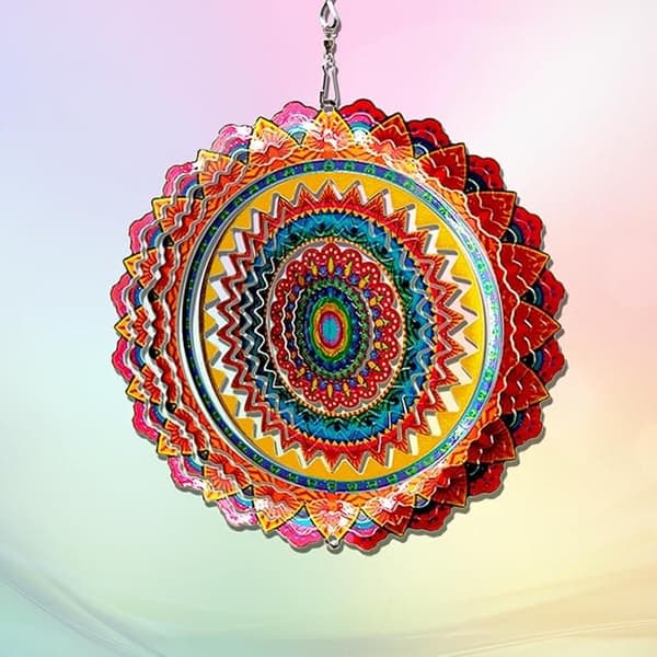 OBOSOE 2-pak 3D roterende mandala-vindspil – 15 cm mandala-dekoration til have og indendørs brug, flerfarvet
