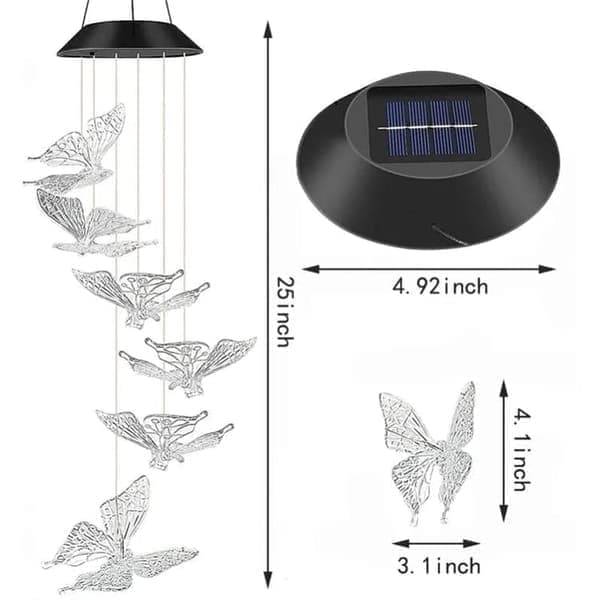 OBOSOE Butterfly aurinkoenergialla toimiva tuulikello – värikäs LED-valaistus, IP44 vedenpitävä sisustus puutarhaan ja terassille