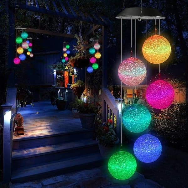 OBOSOE Solcellsdriven Vindspel – 6 LED-ljusbollar med Färgskifte & IP44 Vattentät Design
